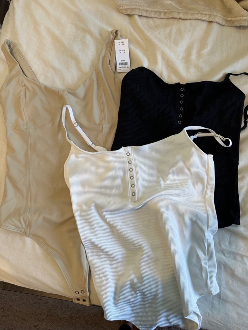 Abercrombie & Fitch Ribbed Tank Bodysuit Trio - White, Black & Beige